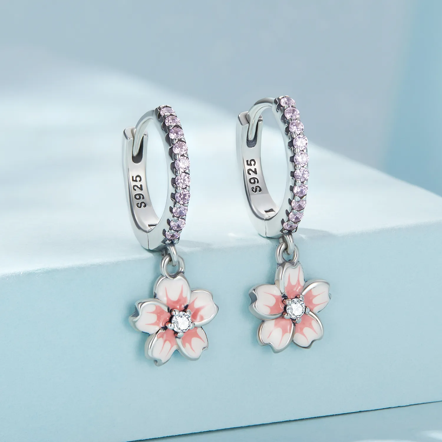 Pandora Style Cherry Blossoms Hoop Earrings - SCE1509