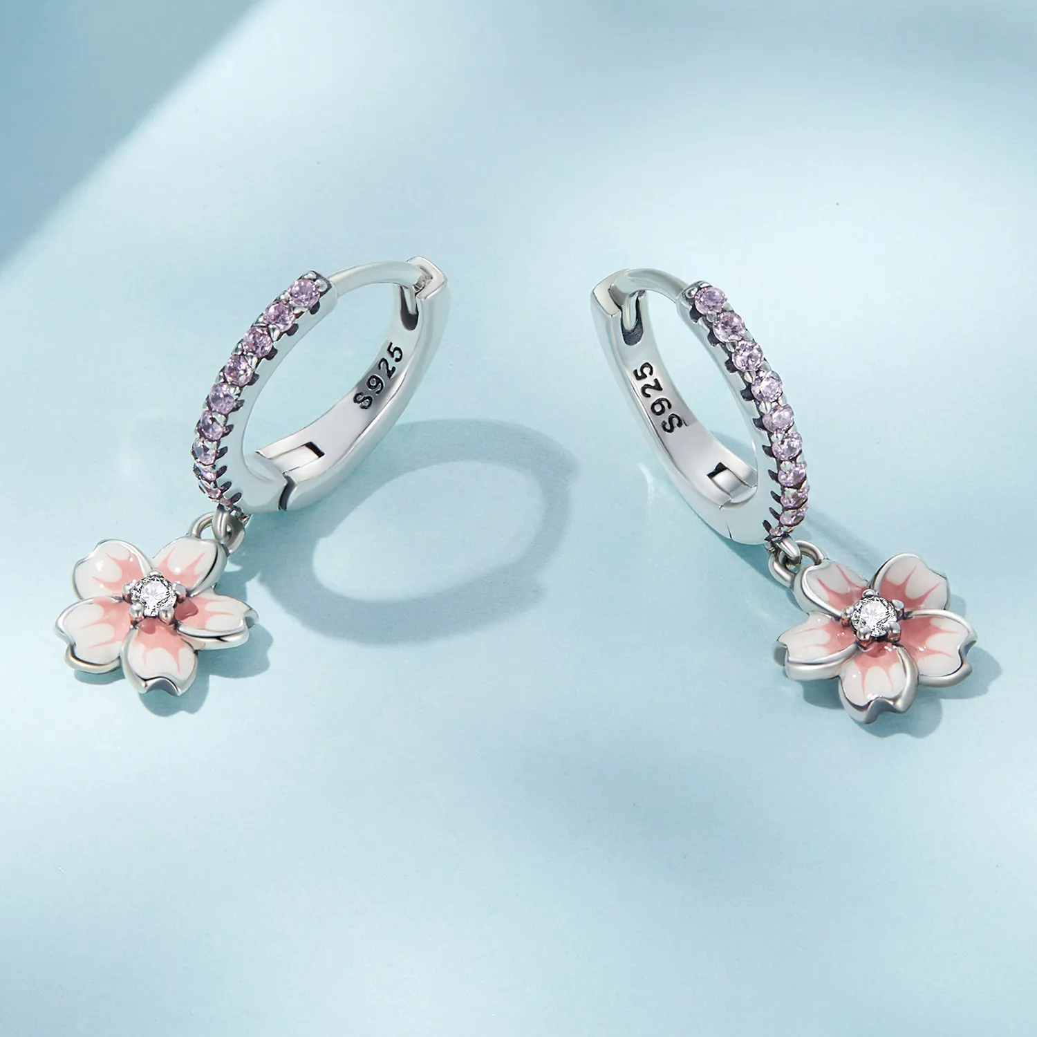 Pandora Style Cherry Blossoms Hoop Earrings - SCE1509