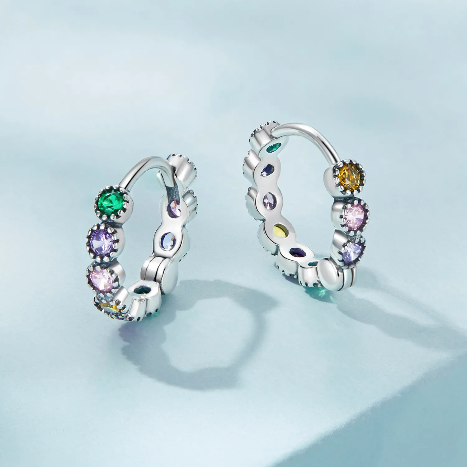 Pandora Style Colored Stone Hoop Earrings - SCE1494