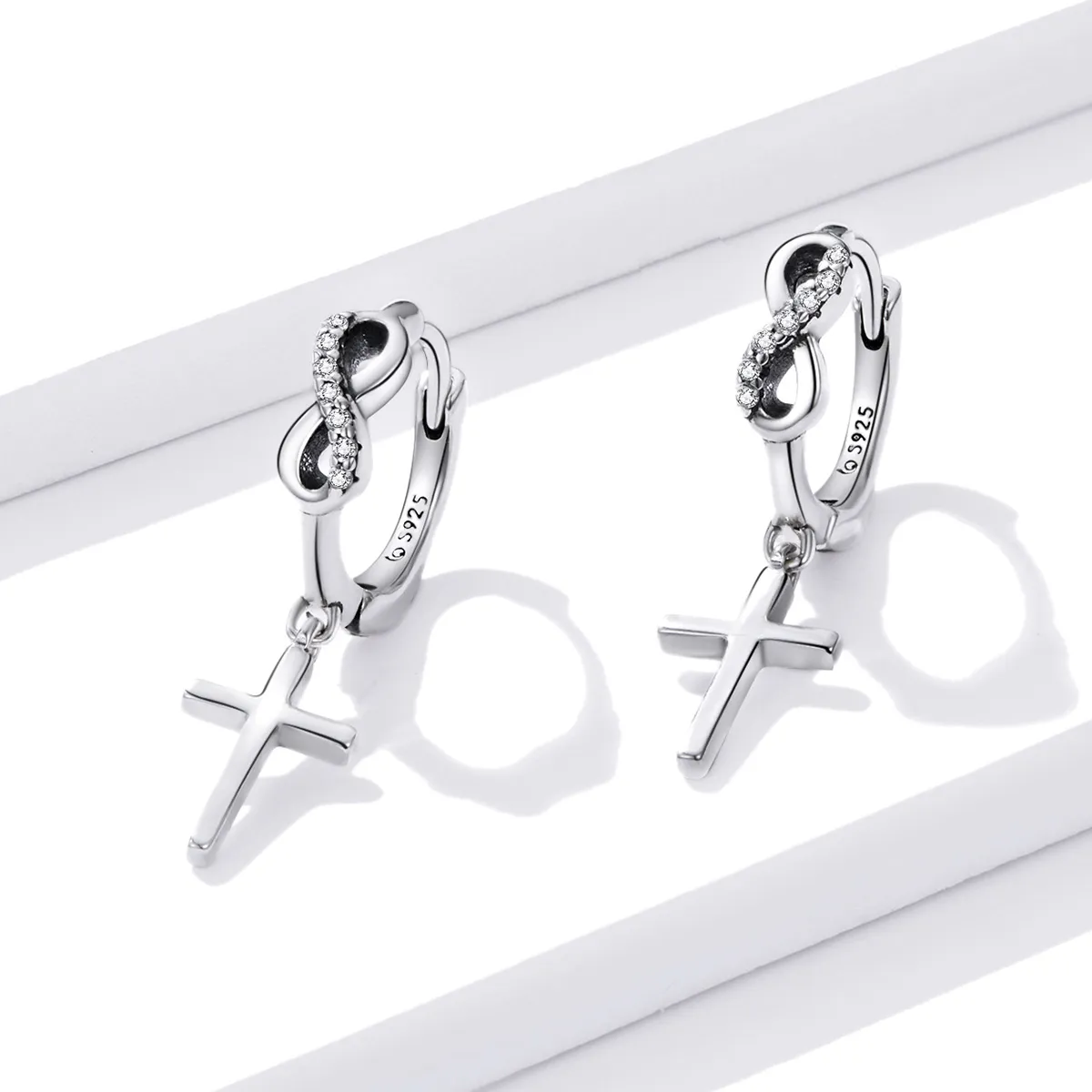 Pandora Style Creative Cross Hoop Earrings - BSE474