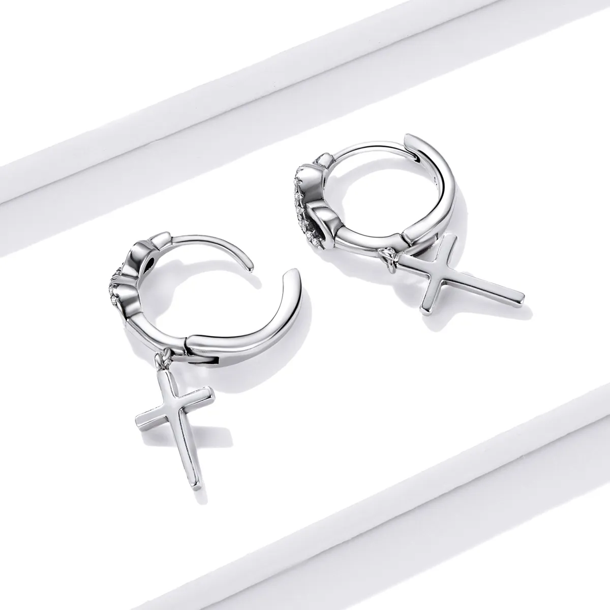 Pandora Style Creative Cross Hoop Earrings - BSE474