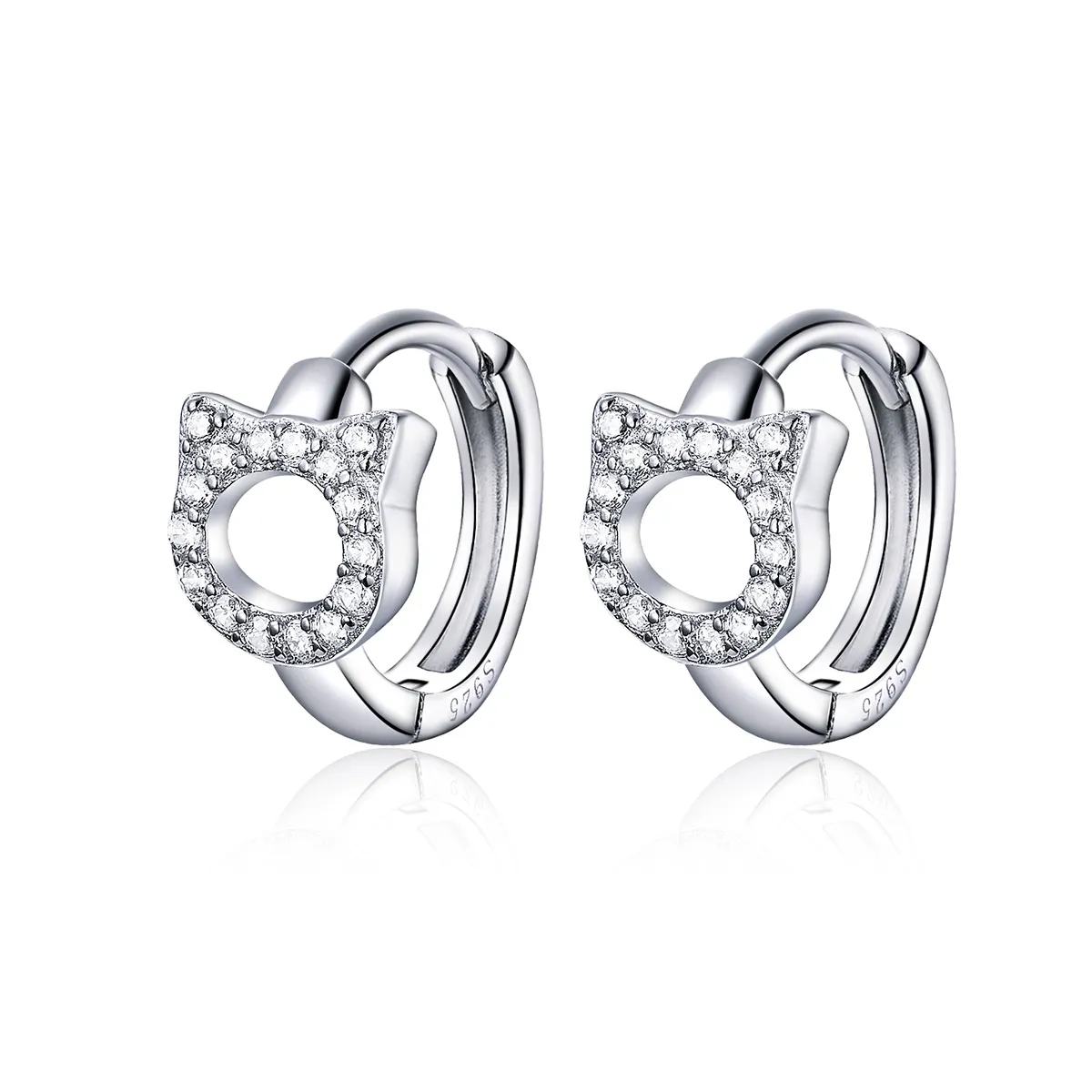 Pandora Style Cute Cat Hoop Earrings - BSE171