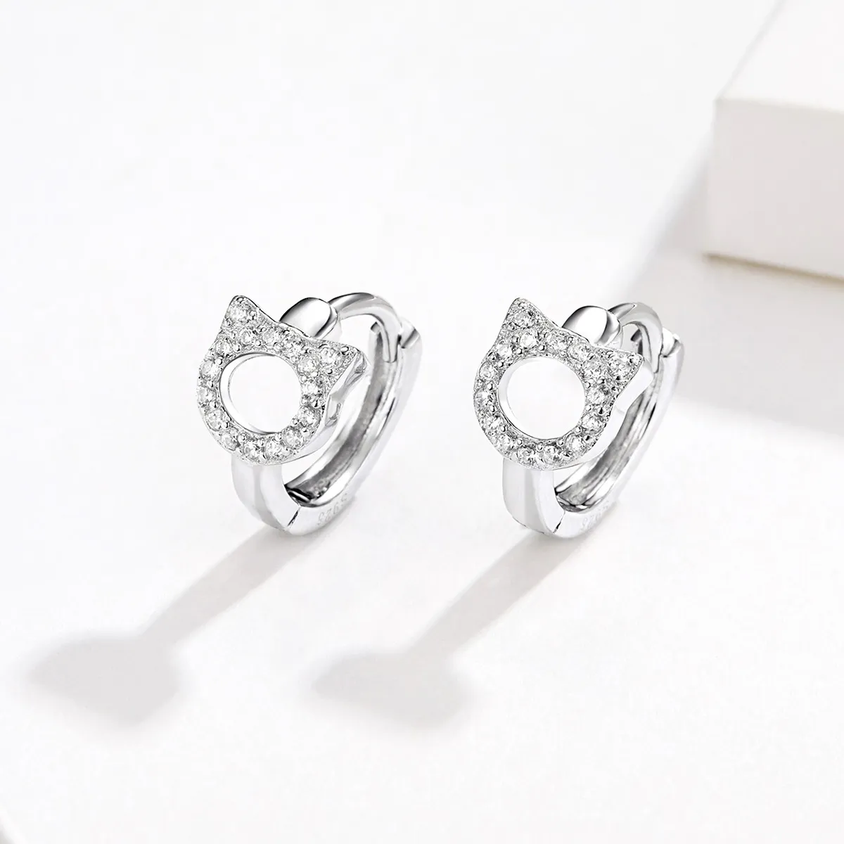 Pandora Style Cute Cat Hoop Earrings - BSE171