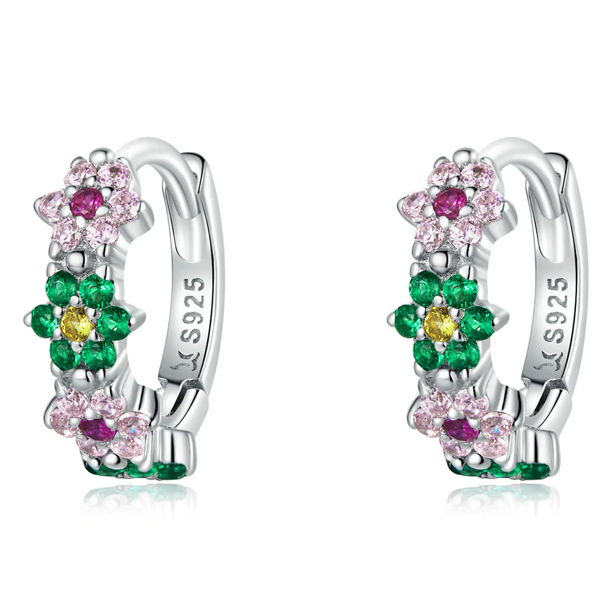 Pandora Style Delicate Flowers Hoop Earrings - SCE1320