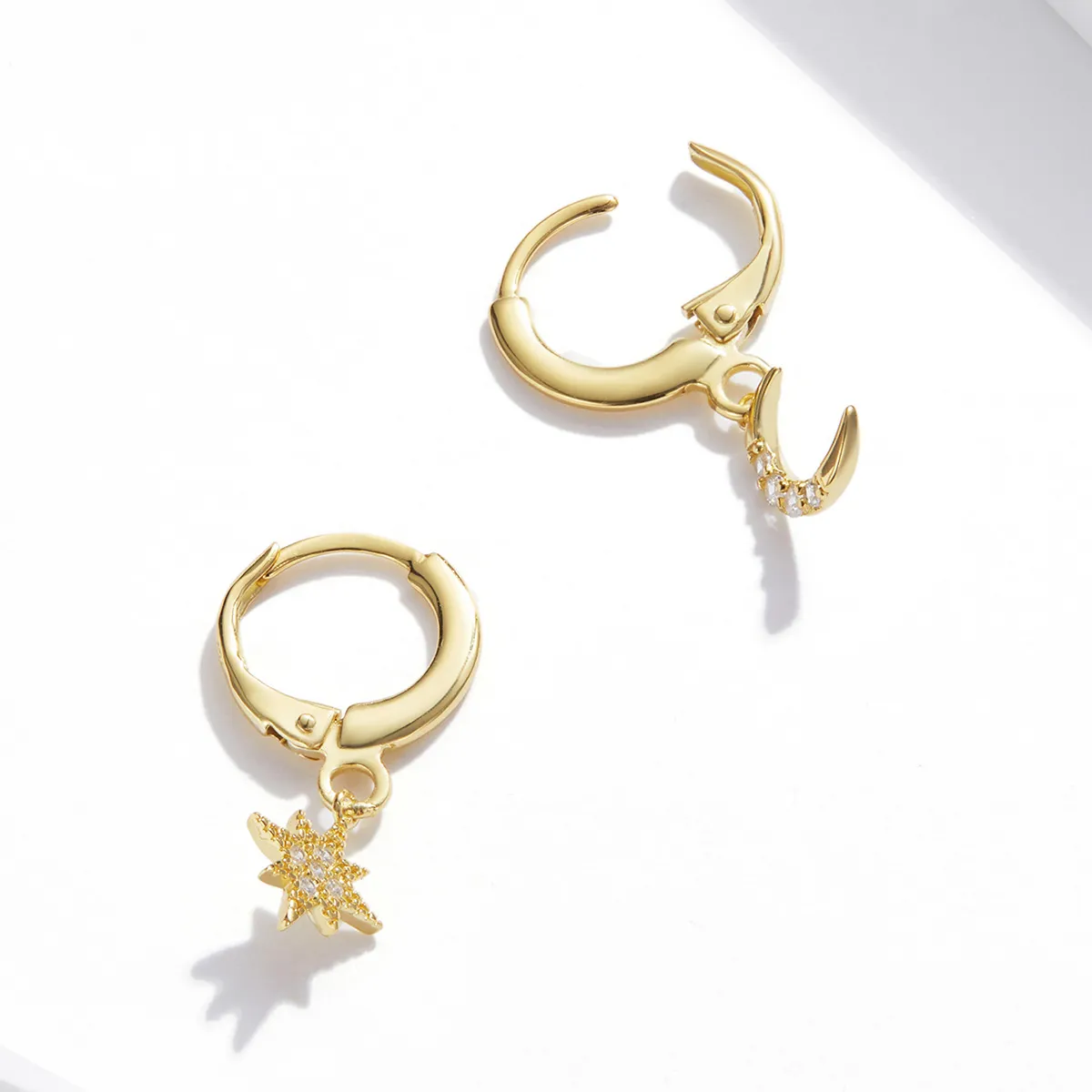 Pandora Style Golden Moon Hoop Earrings - SCE1267