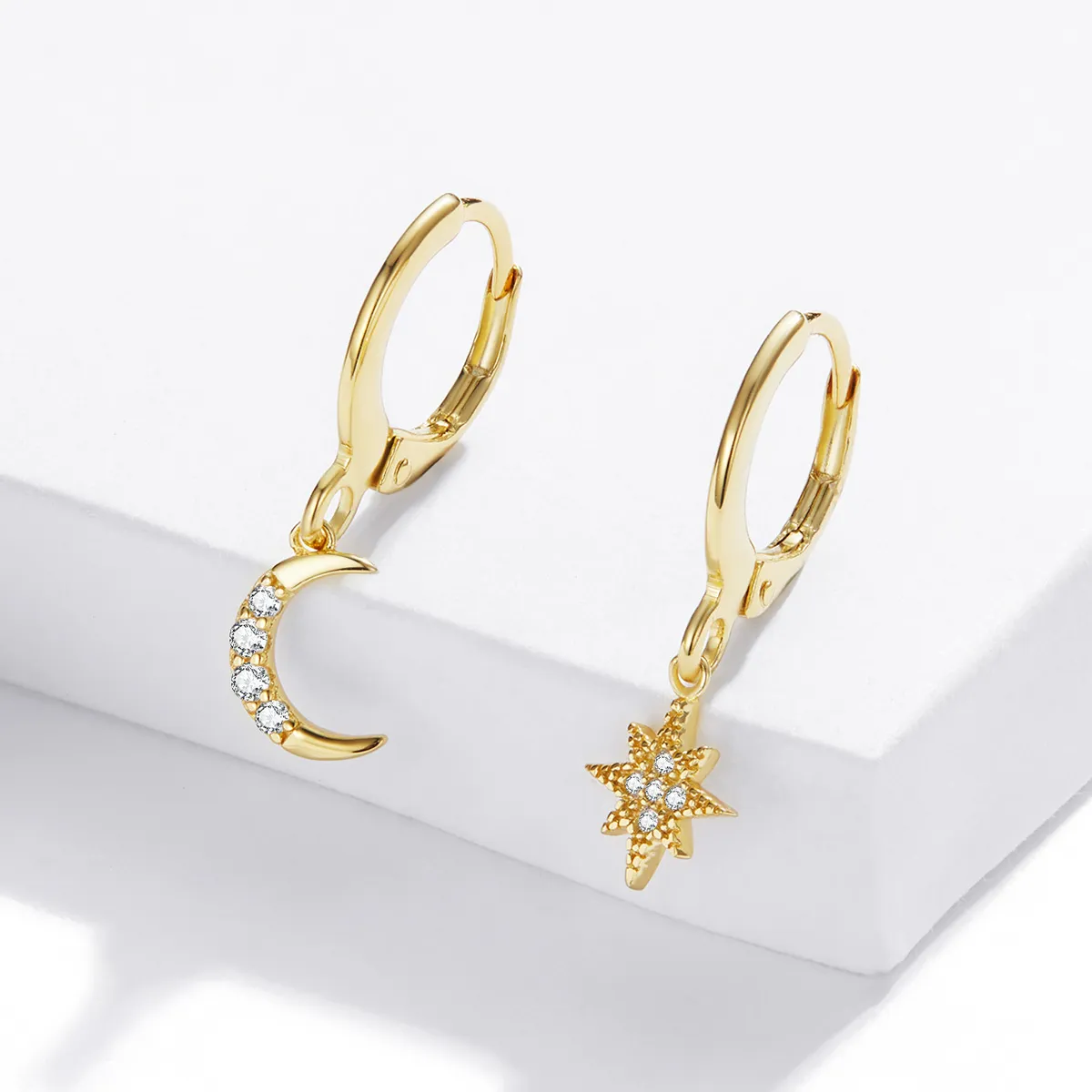 Pandora Style Golden Moon Hoop Earrings - SCE1267