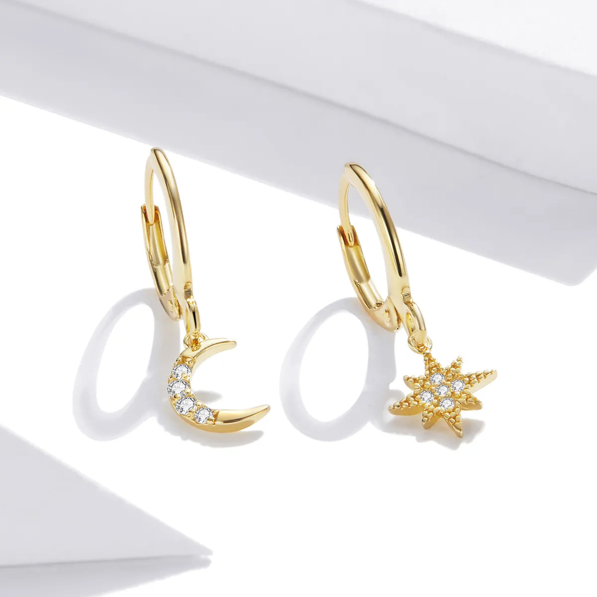 Pandora Style Golden Moon Hoop Earrings - SCE1267