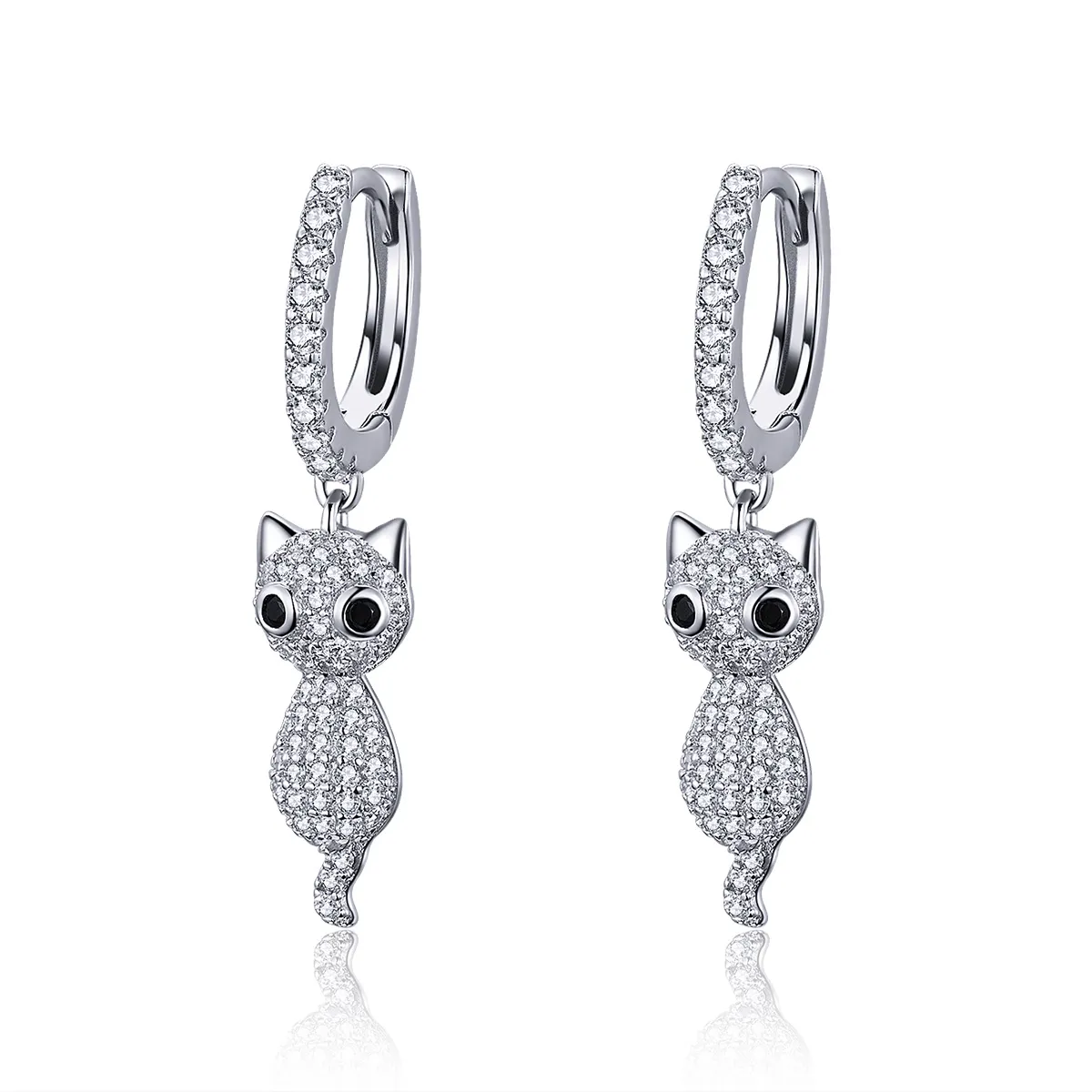 Pandora Style Happy Cat Hoop Earrings - SCE519