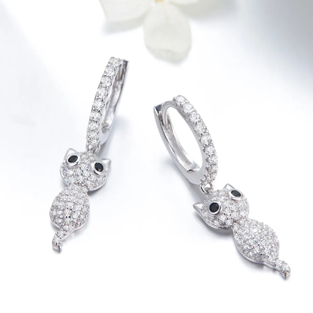 Pandora Style Happy Cat Hoop Earrings - SCE519