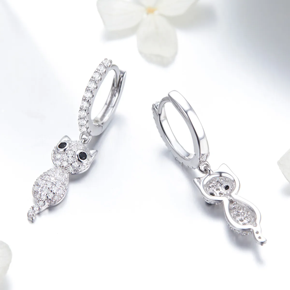 Pandora Style Happy Cat Hoop Earrings - SCE519