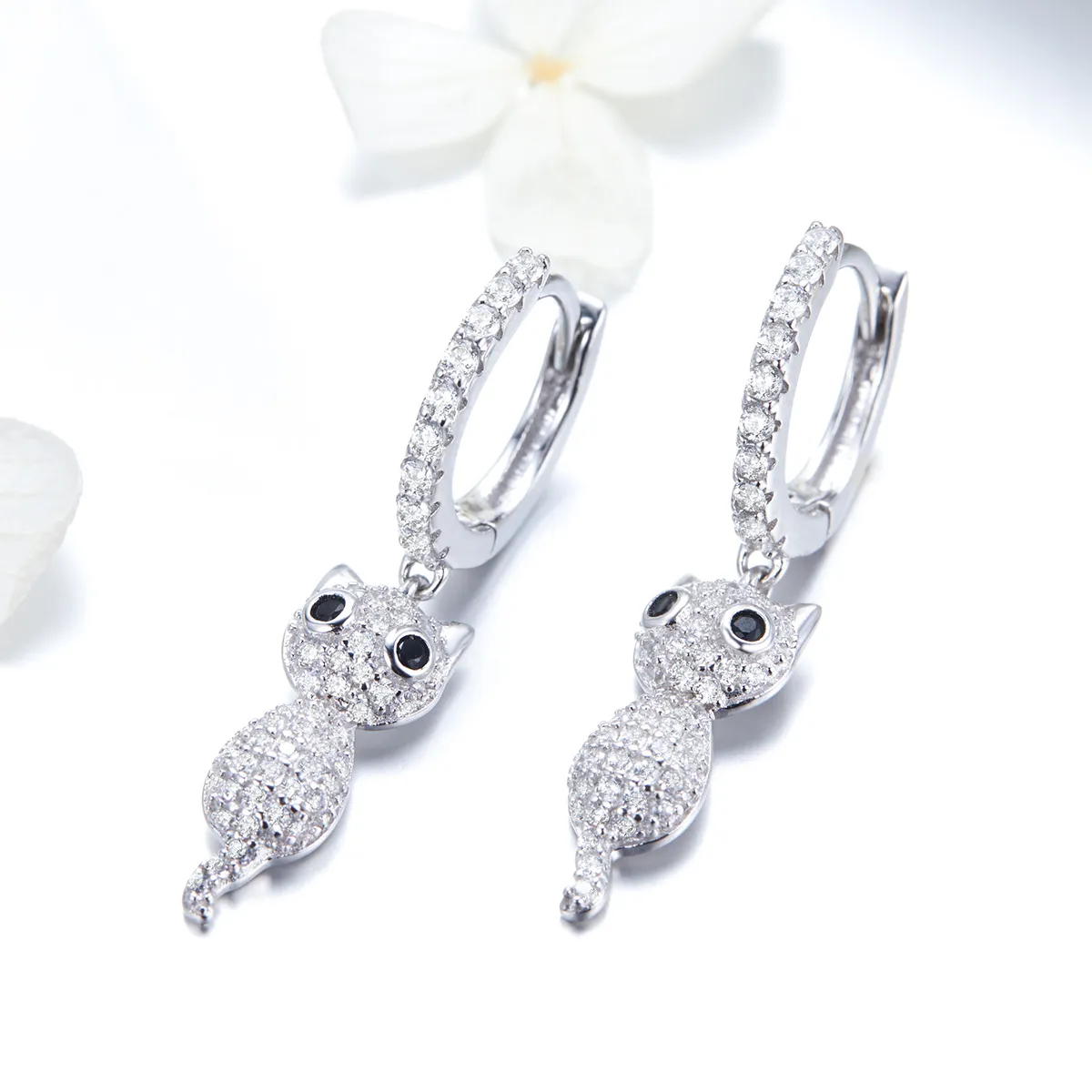 Pandora Style Happy Cat Hoop Earrings - SCE519