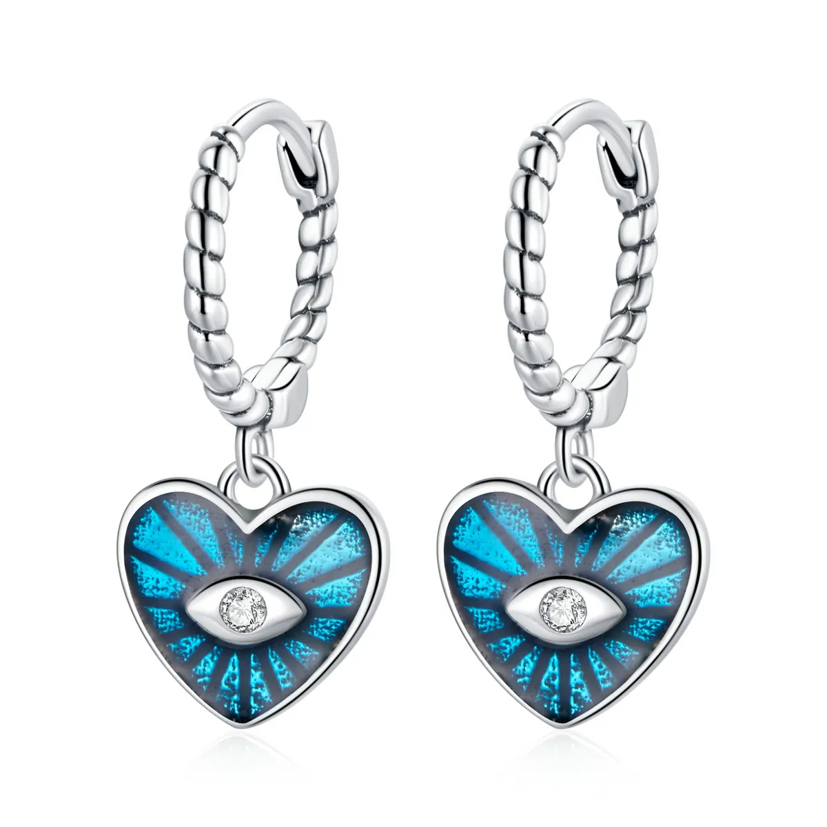 pandora style heart demon eyes sapphire blue hoop earrings sce1270bu