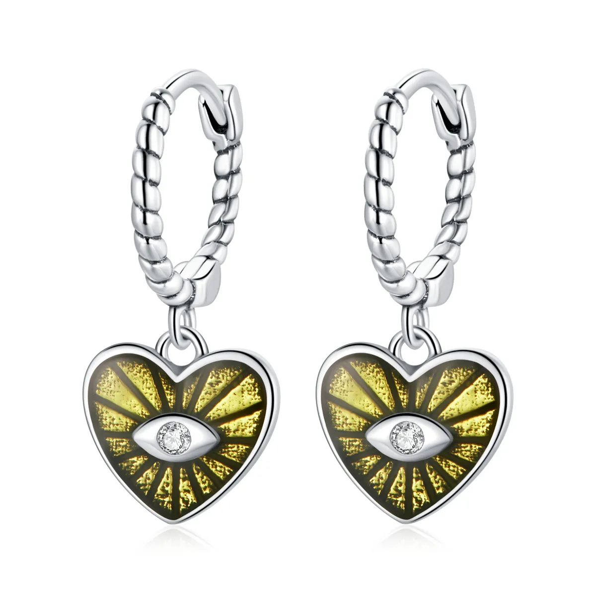 pandora style love devil eyes lemon yellow hoop earrings sce1270ye