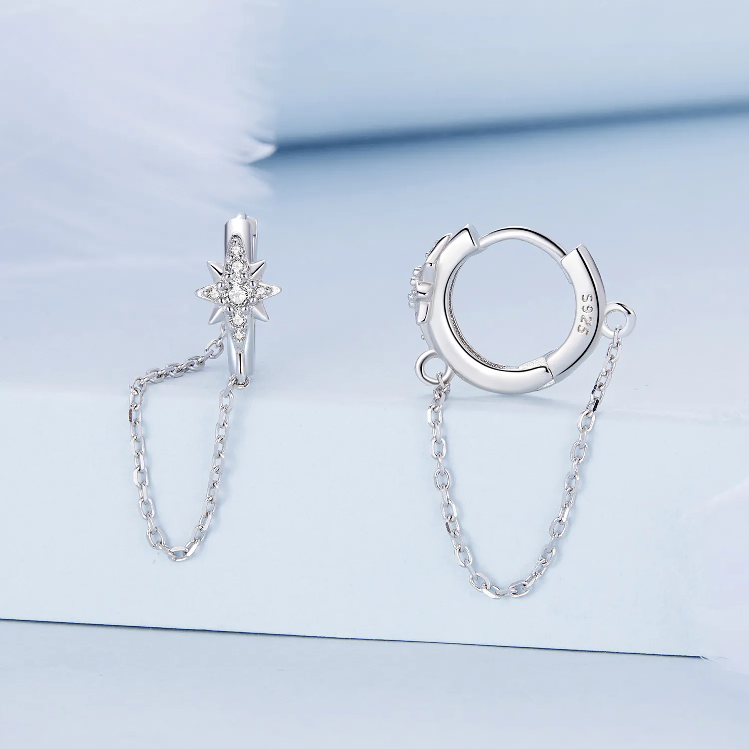 Pandora Style Mans Star Hoop Earrings - BSE699