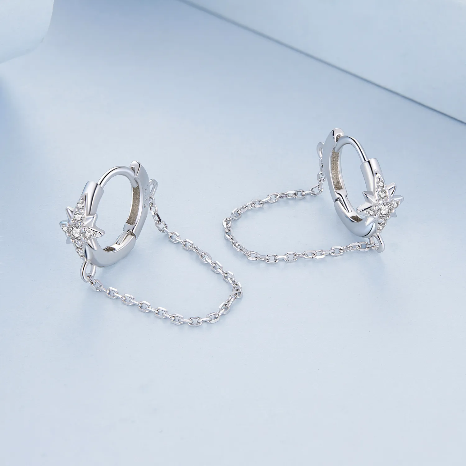 Pandora Style Mans Star Hoop Earrings - BSE699