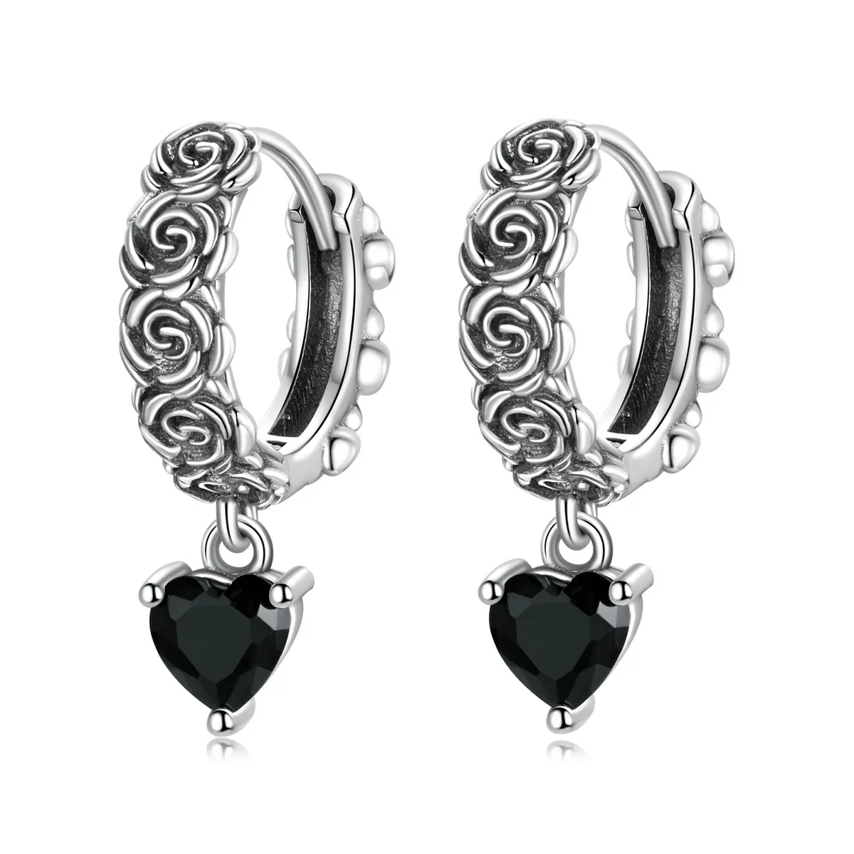 Pandora Style Night Rose Hoop Earrings - BSE535