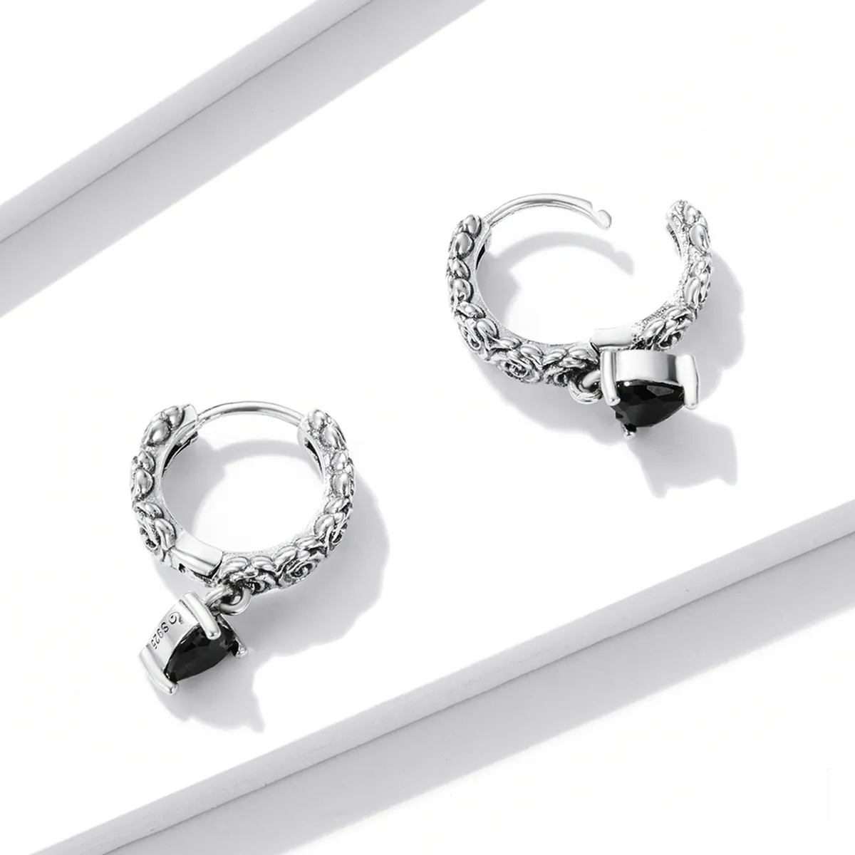 Pandora Style Night Rose Hoop Earrings - BSE535