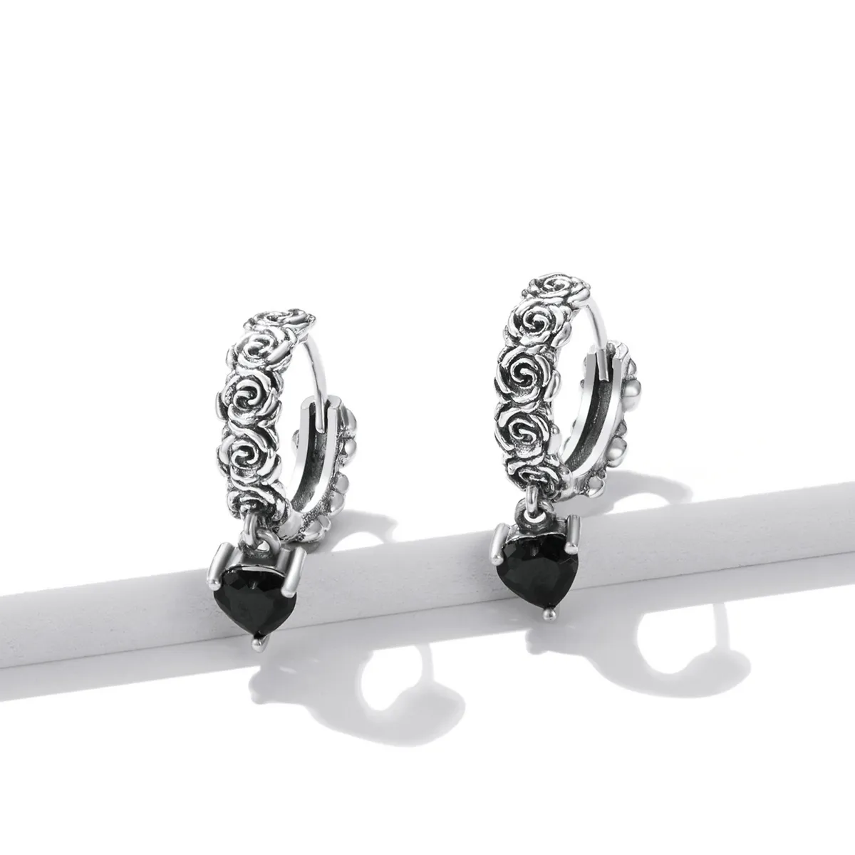 Pandora Style Night Rose Hoop Earrings - BSE535