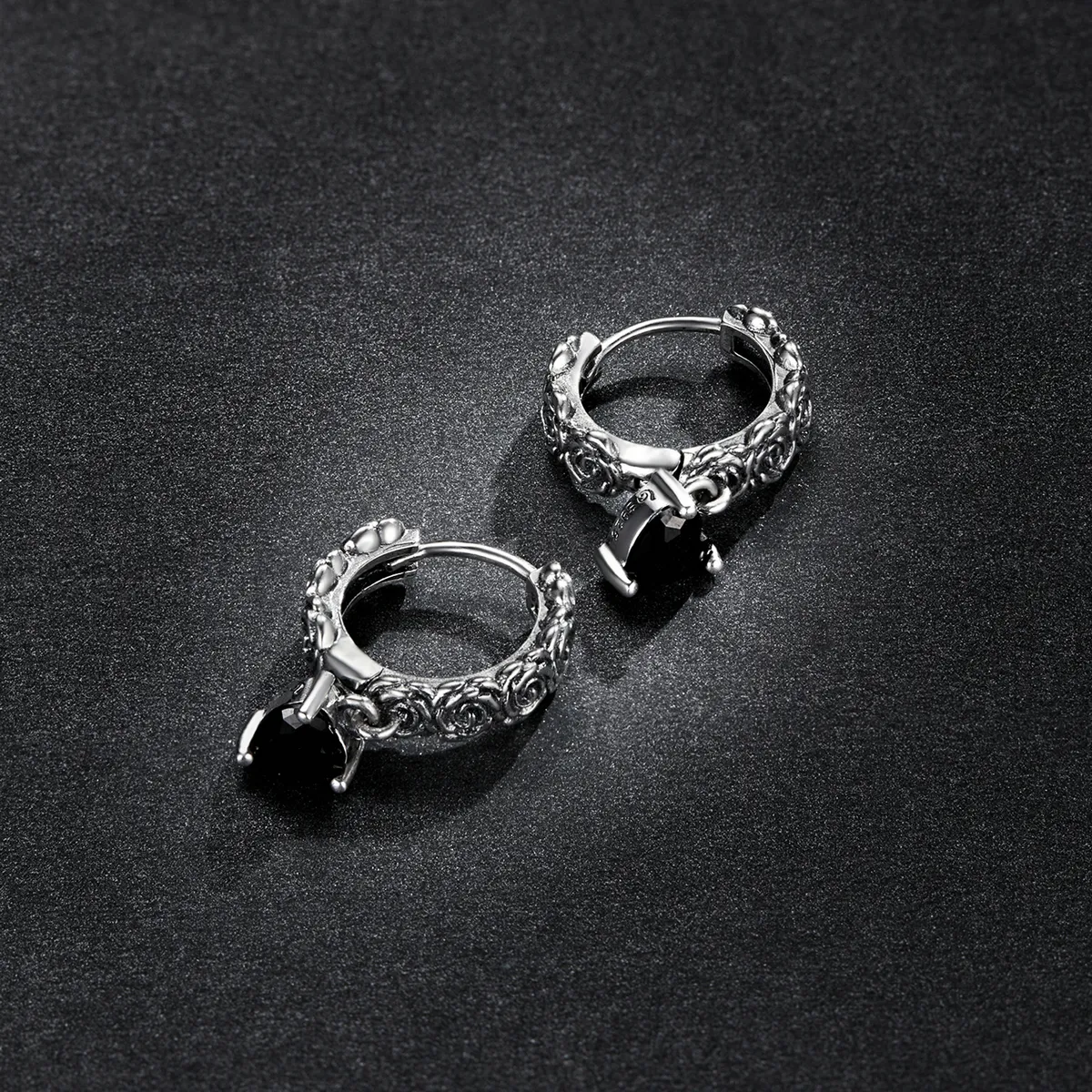 Pandora Style Night Rose Hoop Earrings - BSE535