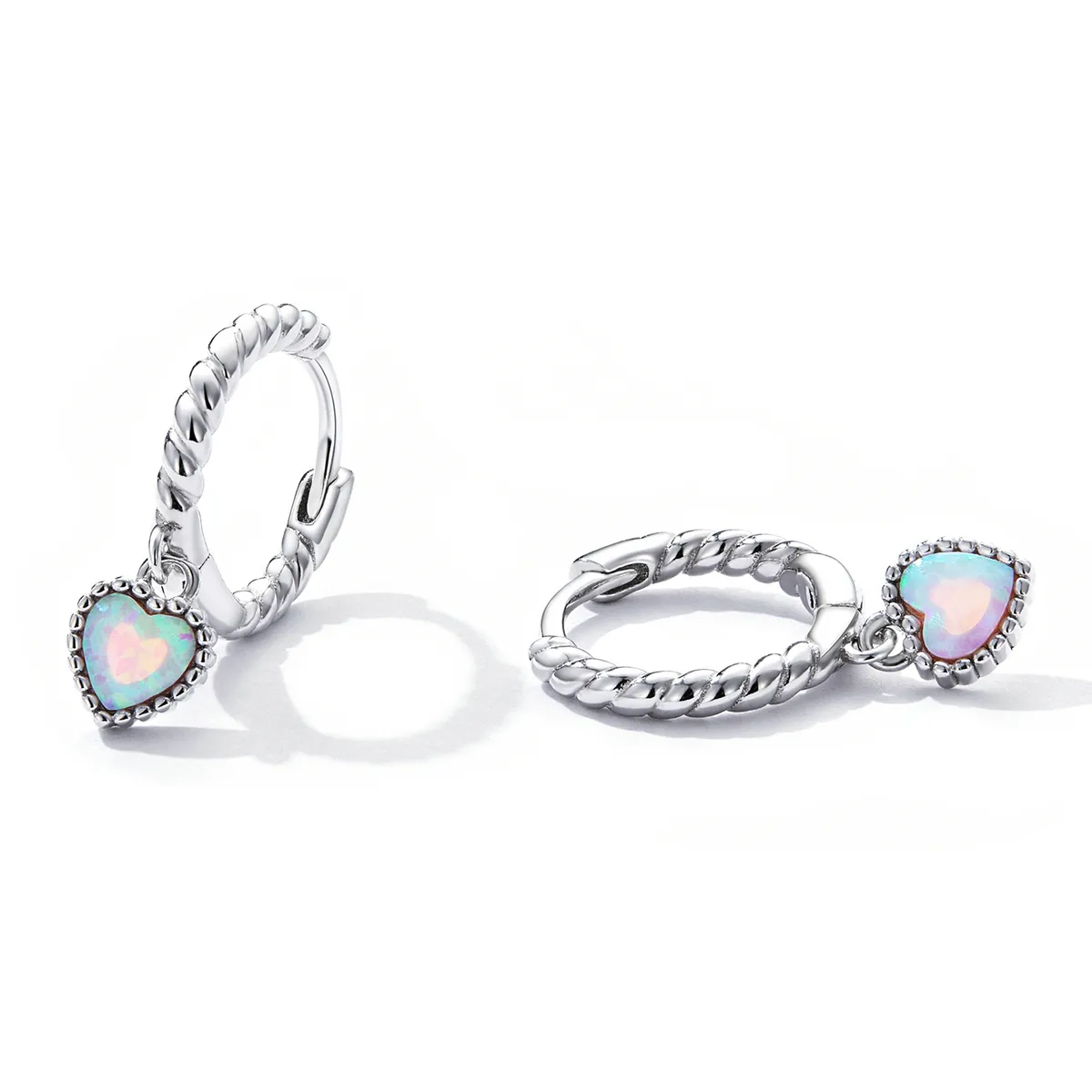 Pandora Style Opal Love Hoop Earrings - SCE1385