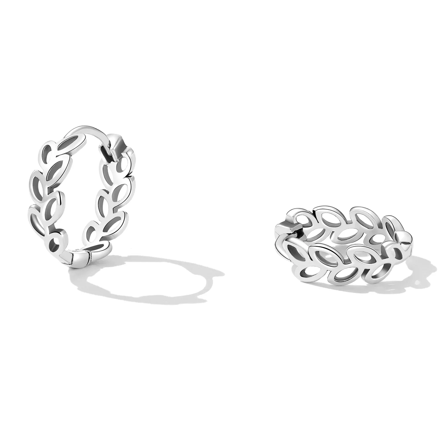 Pandora Style Openwork Out Leaves Hoop Earrings - SCE1461