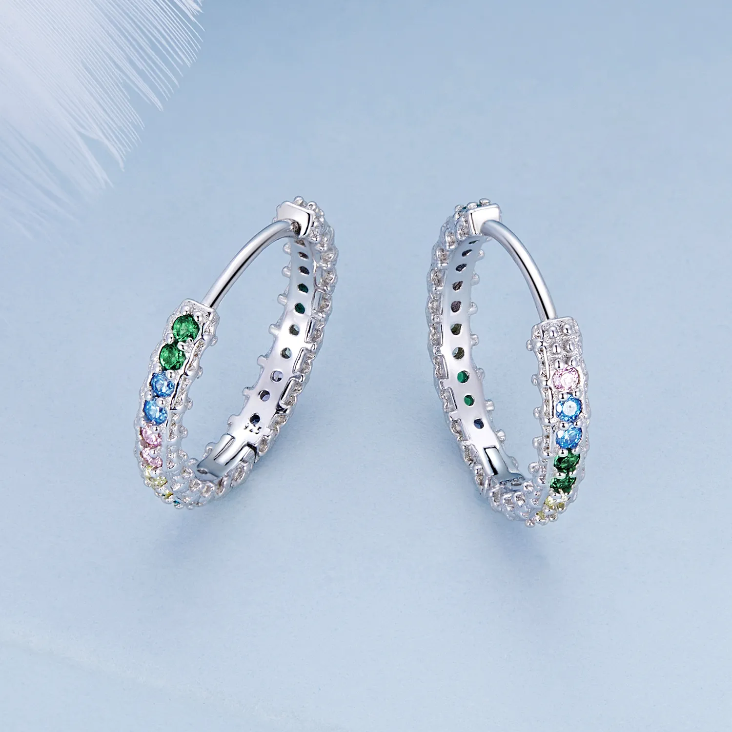 Pandora Style Pattern Color Zirconium Hoop Earrings - BSE683