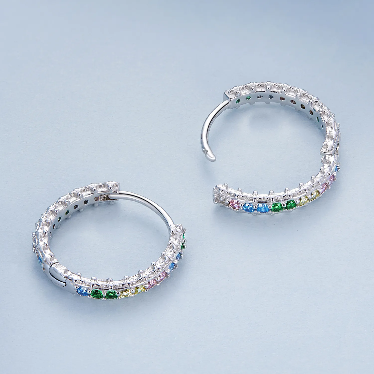 Pandora Style Pattern Color Zirconium Hoop Earrings - BSE683