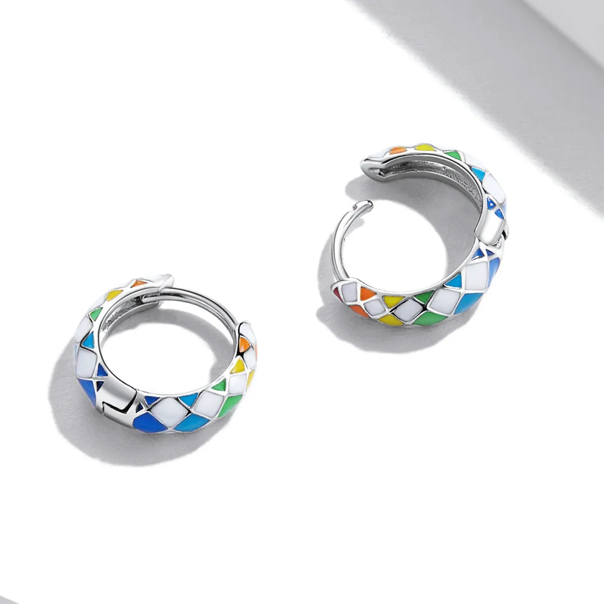 Pandora Style Rainbow Checkerboard Hoop Earrings - SCE1351