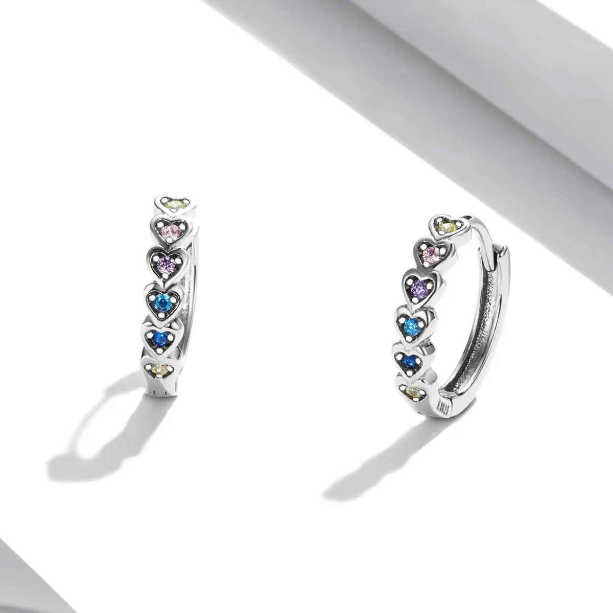 Pandora Style Rainbow Heart Hoop Earrings - SCE1275