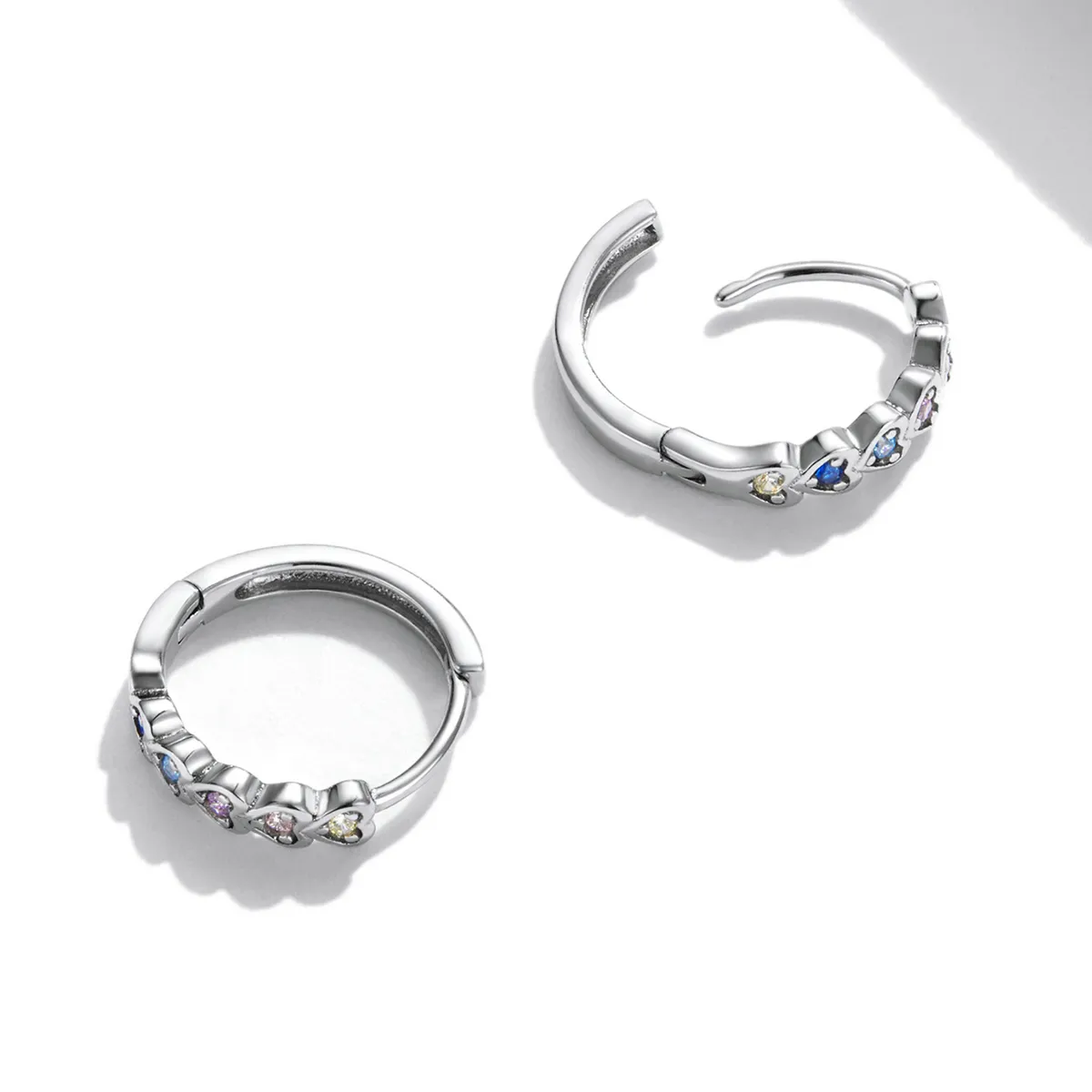 Pandora Style Rainbow Heart Hoop Earrings - SCE1275