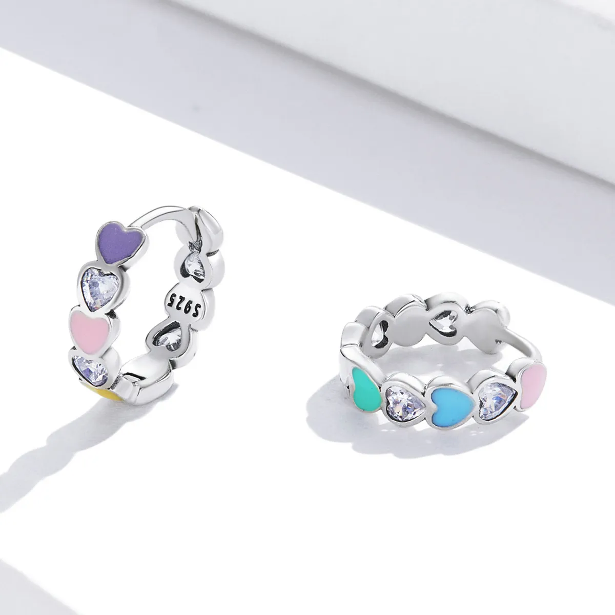 Pandora Style Rainbow Heart Hoop Earrings - SCE1342