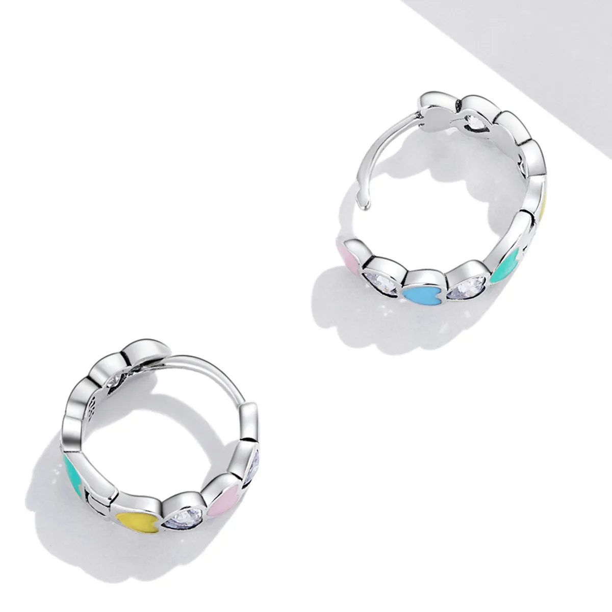 Pandora Style Rainbow Heart Hoop Earrings - SCE1342