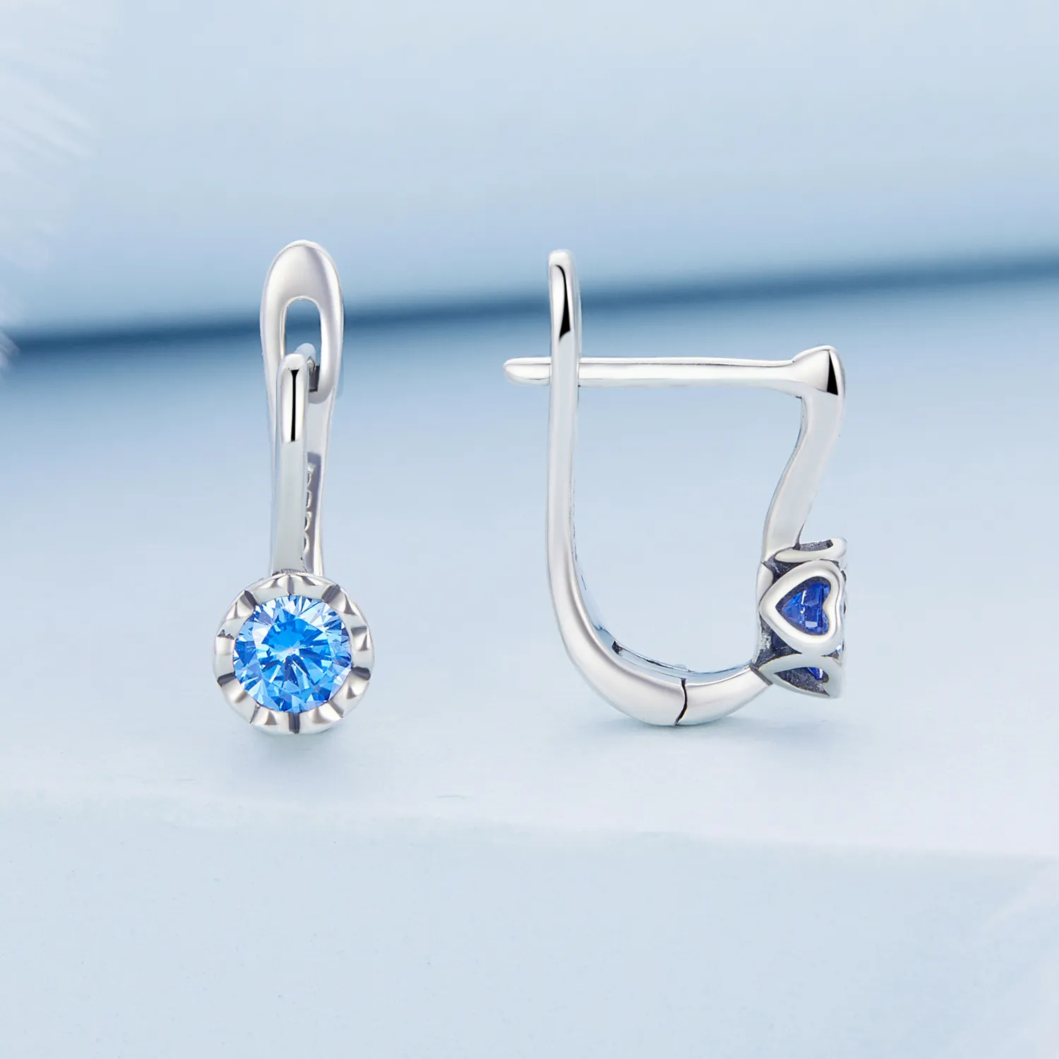 Pandora Style Simple Blue Zirconium Hoop Earrings - BSE686