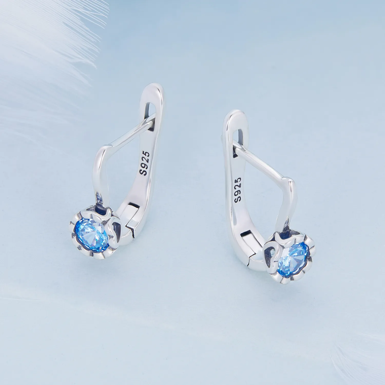 Pandora Style Simple Blue Zirconium Hoop Earrings - BSE686