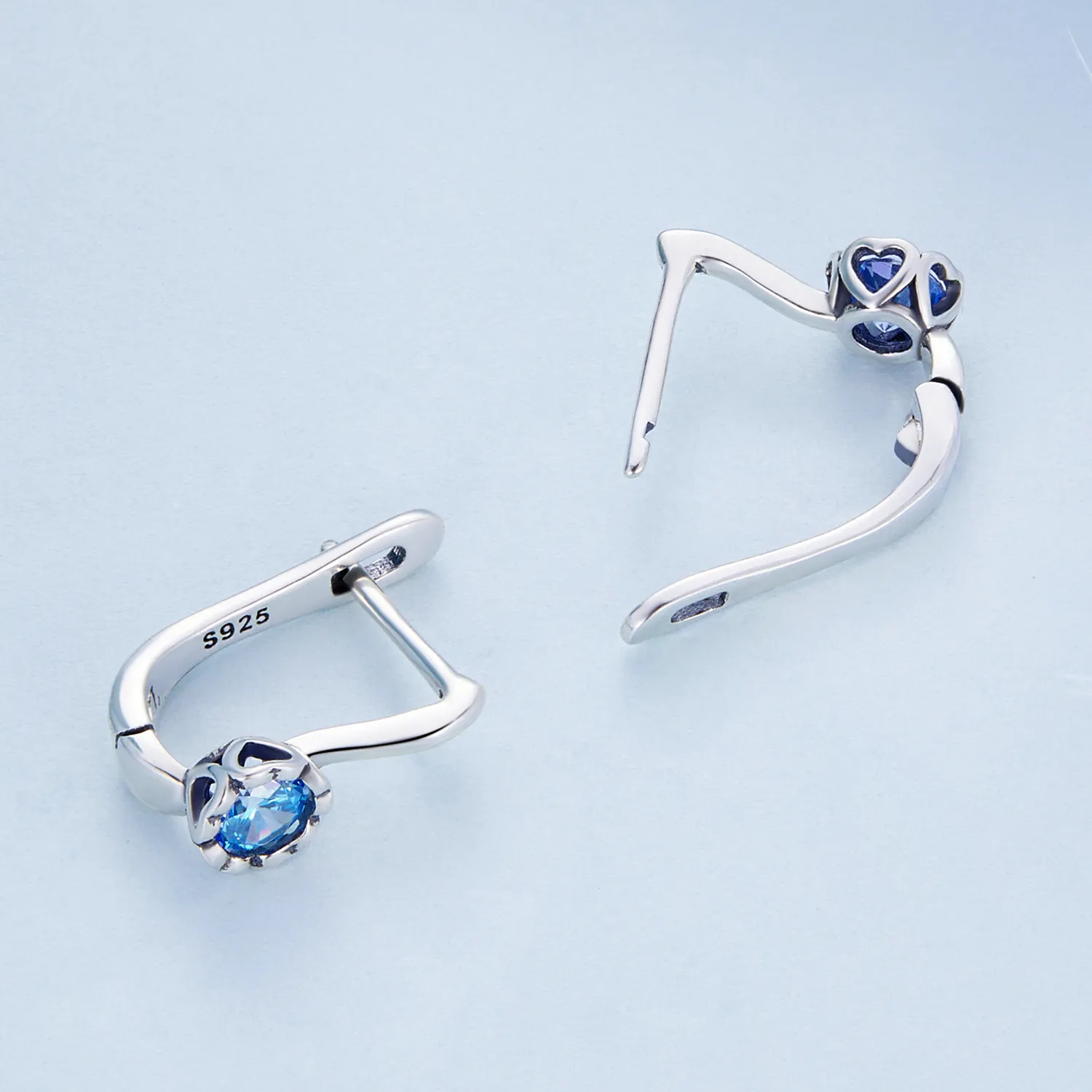 Pandora Style Simple Blue Zirconium Hoop Earrings - BSE686