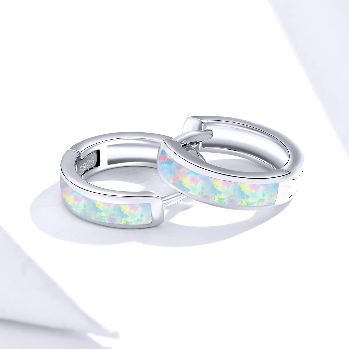 Pandora Style Simple Opal Hoop Earrings - SCE861