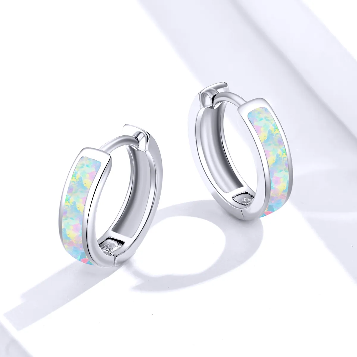 Pandora Style Simple Opal Hoop Earrings - SCE861