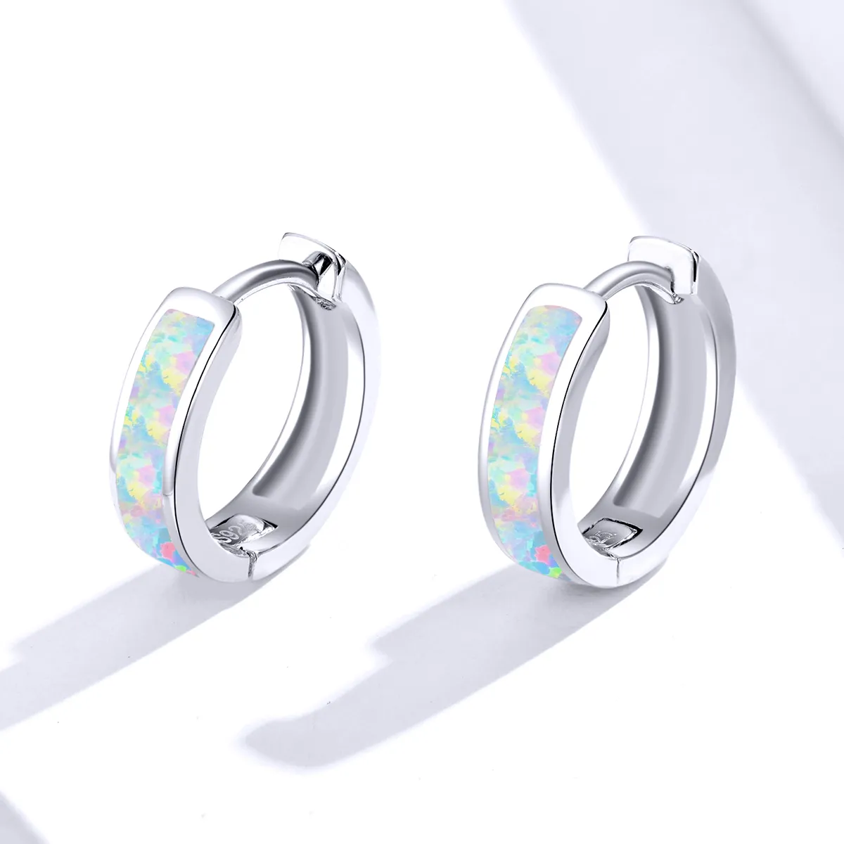 Pandora Style Simple Opal Hoop Earrings - SCE861