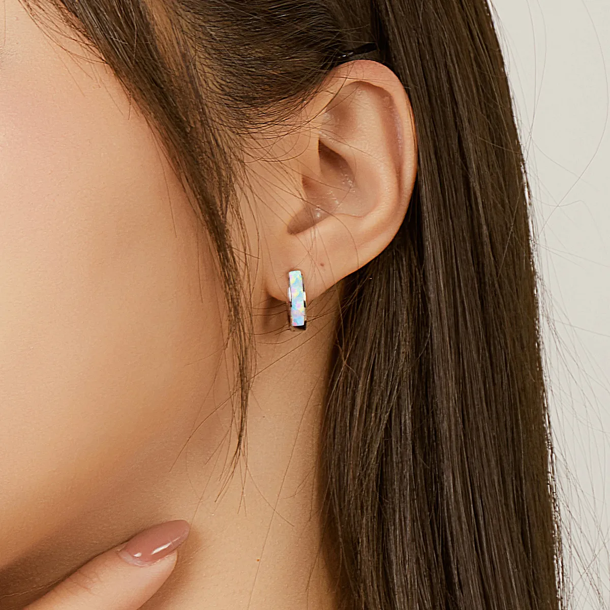 Pandora Style Simple Opal Hoop Earrings - SCE861