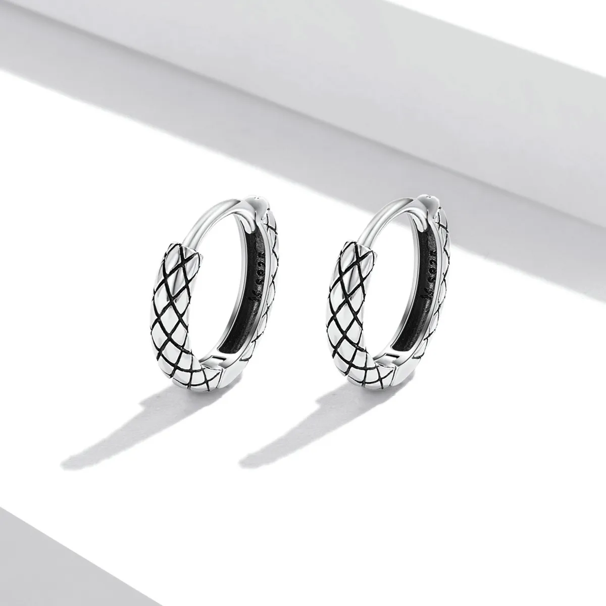 Pandora Style Snake Pattern Hoop Earrings - SCE1354