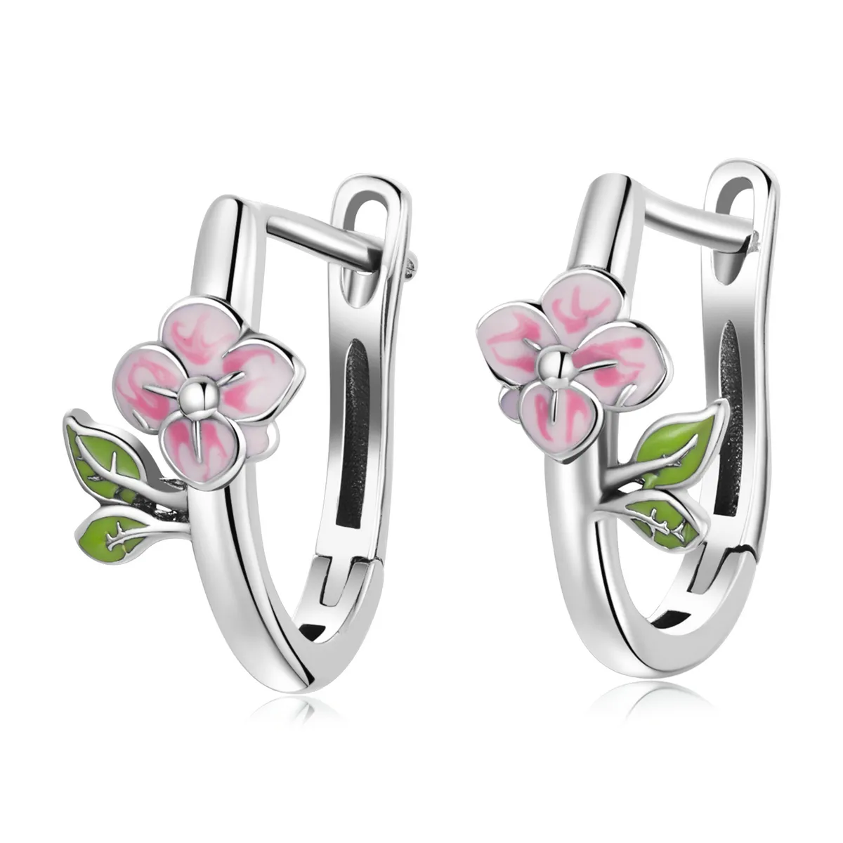 Pandora Style Spring Cherry Blossoms Hoop Earrings - SCE1287