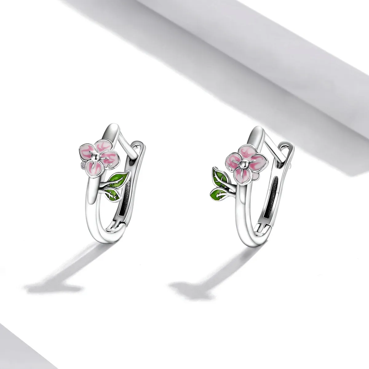 Pandora Style Spring Cherry Blossoms Hoop Earrings - SCE1287