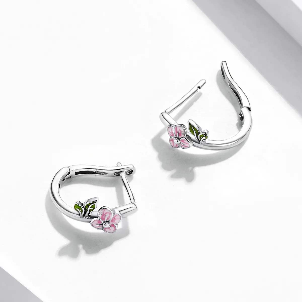 Pandora Style Spring Cherry Blossoms Hoop Earrings - SCE1287