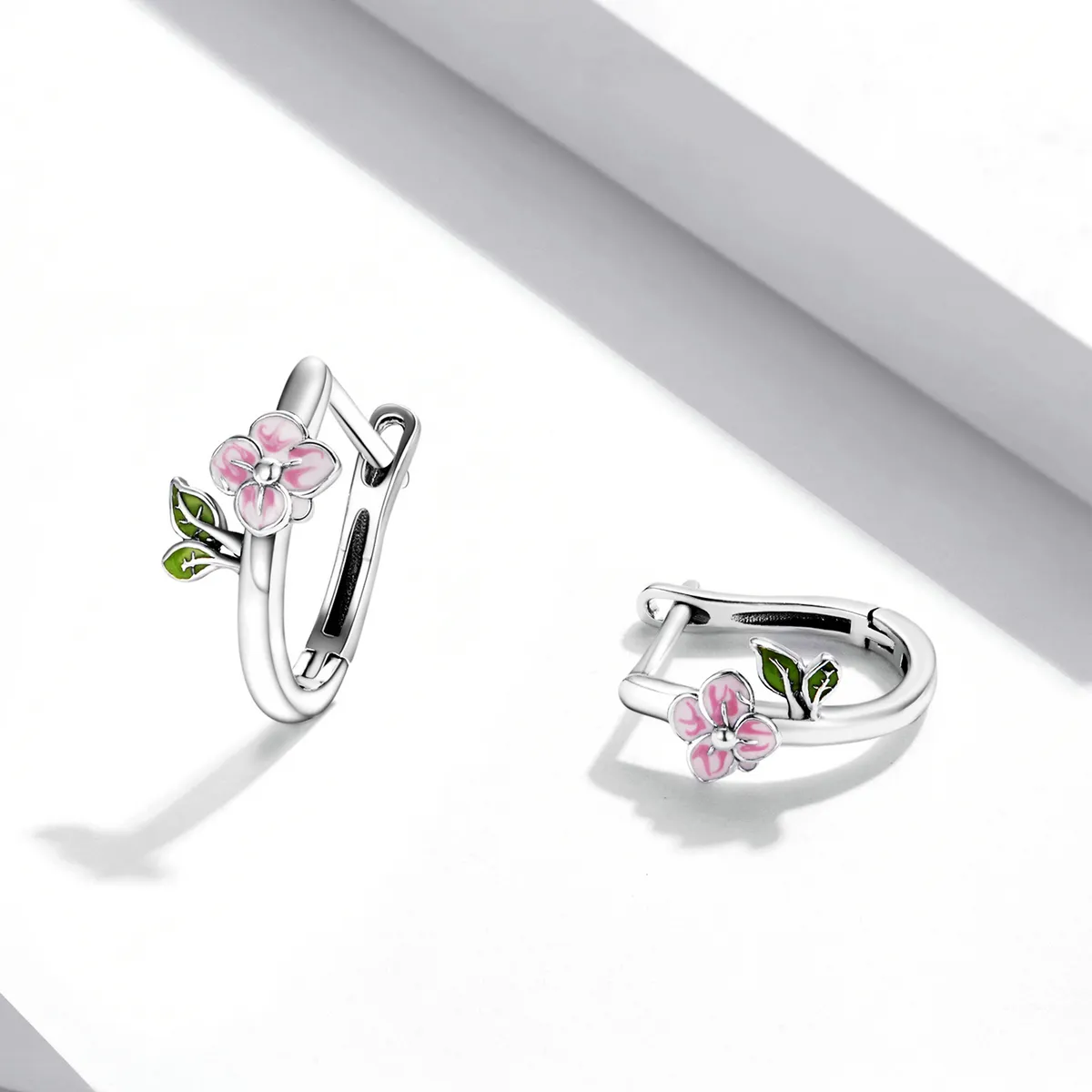 Pandora Style Spring Cherry Blossoms Hoop Earrings - SCE1287