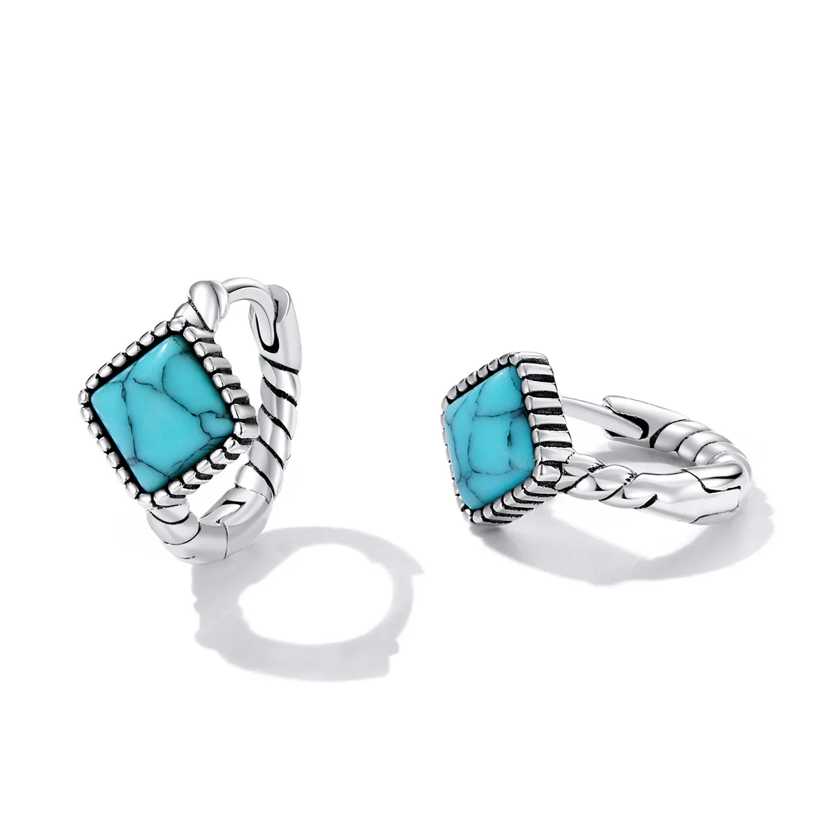 Pandora Style Square Turquoise Hoop Earrings - BSE590