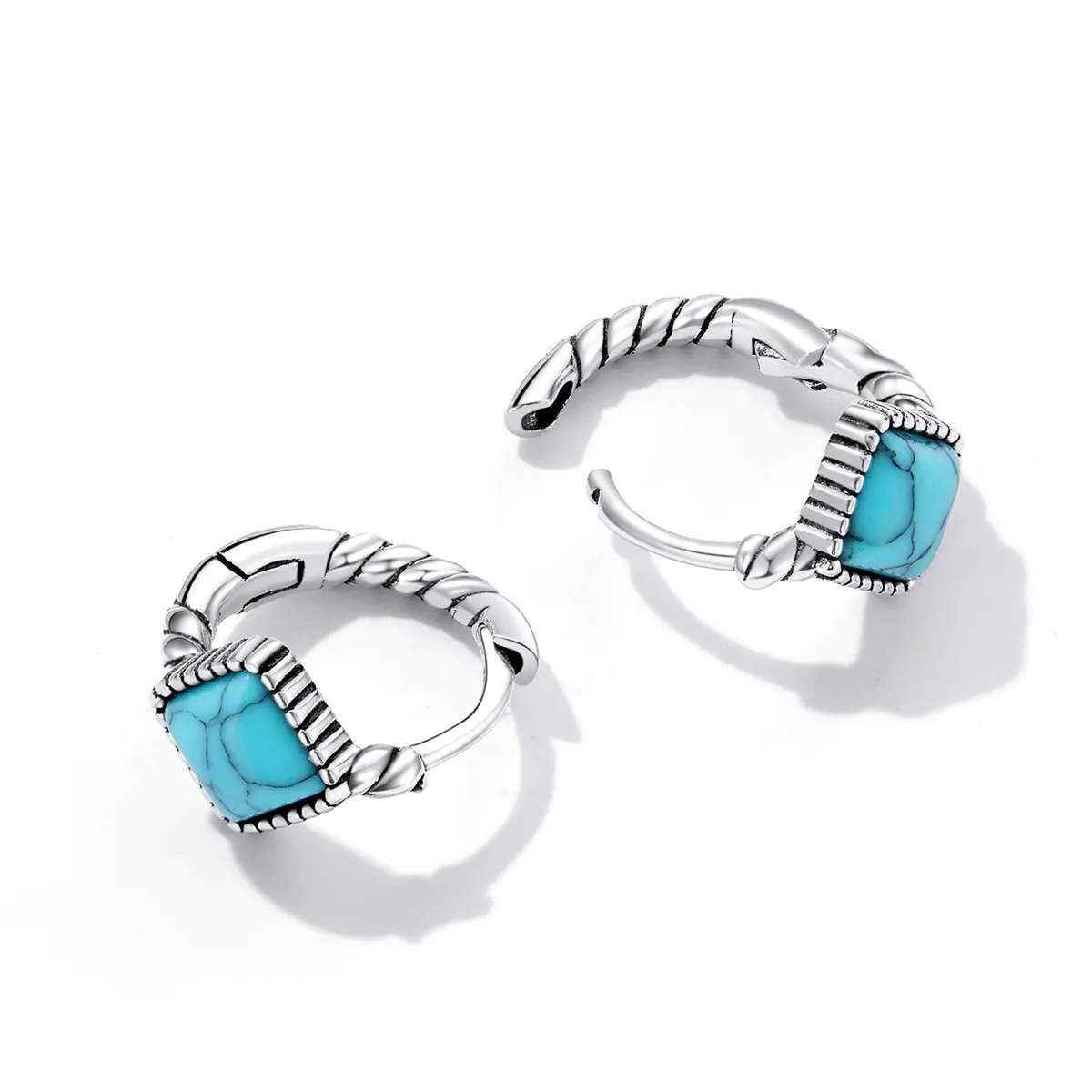 Pandora Style Square Turquoise Hoop Earrings - BSE590