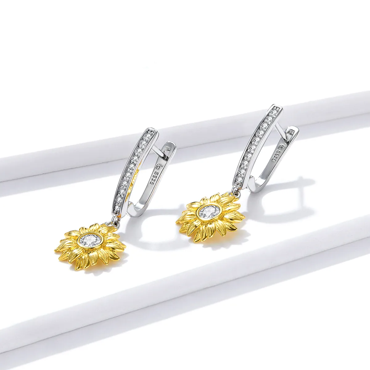 Pandora Style Sun Flower Hoop Earrings - BSE469