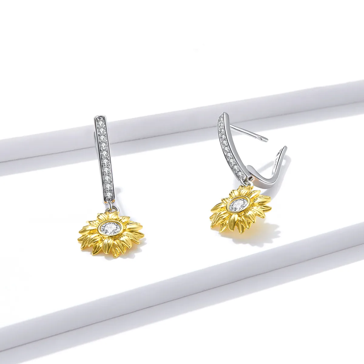 Pandora Style Sun Flower Hoop Earrings - BSE469