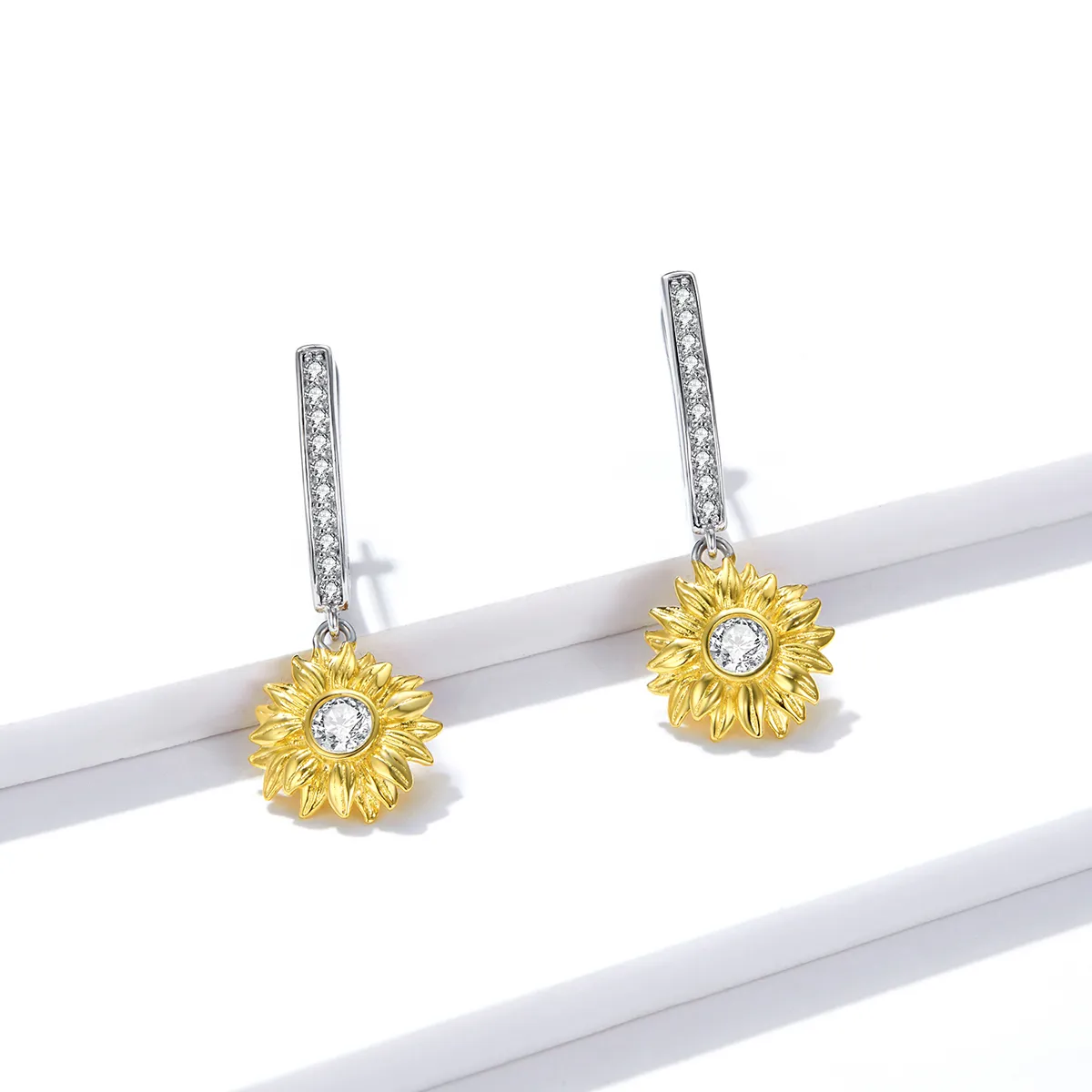 Pandora Style Sun Flower Hoop Earrings - BSE469