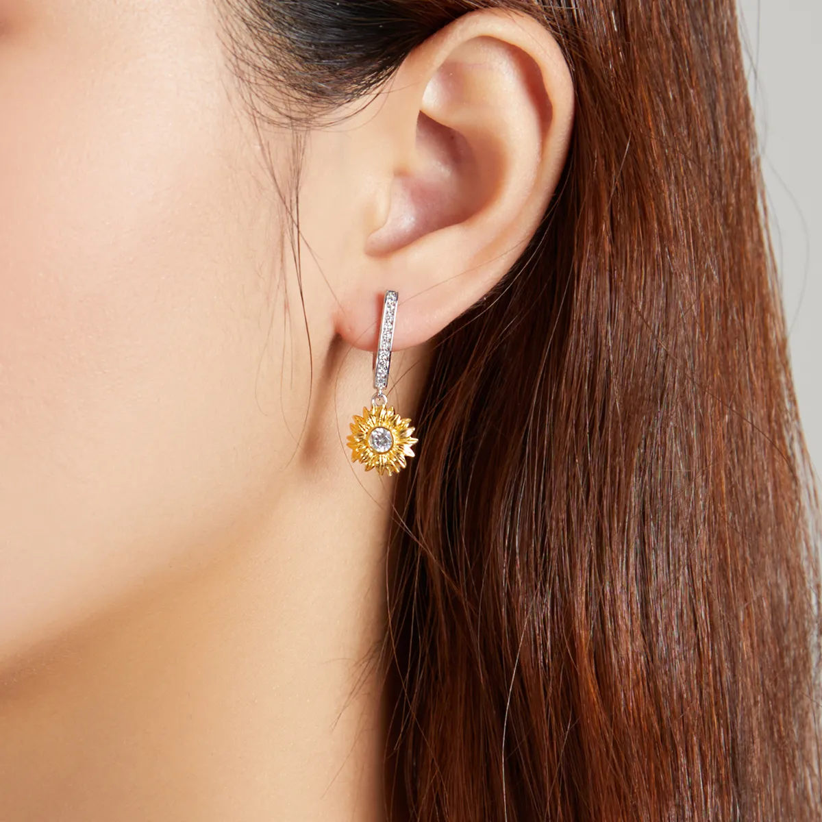 Pandora Style Sun Flower Hoop Earrings - BSE469